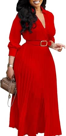 Plus Waist Belted Wrap V-Neck Solid Dress