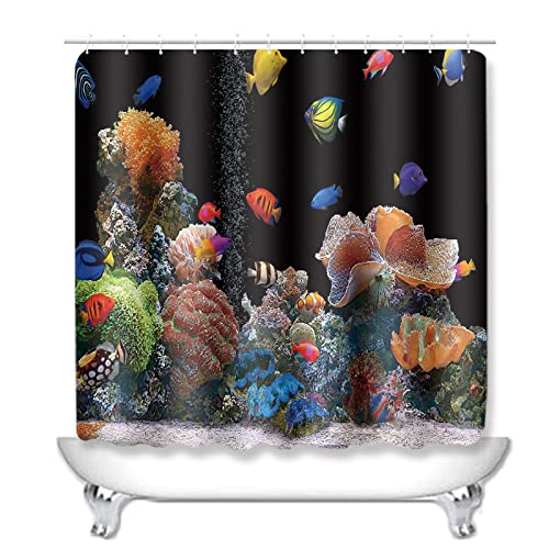 Duschvorhang Bunte Fische Badezimmerteppich 4-Teiliges Set, Duschvorhang 180x180 Polyester+Badematte rutschfeste(45x75… – Bild 3