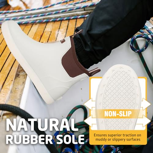Image of Men's Deck Boots Waterproof Fishing Rain Boots, Anti-Slip Rubber Boots Ankle Booties, High-Performance Footwear Chelsea Boots for Gardening Boating Camping Sailing