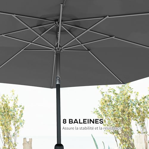Parasol droit inclinable Ø 3 m Outsunny en polyester gris pour ombrager la terrasse