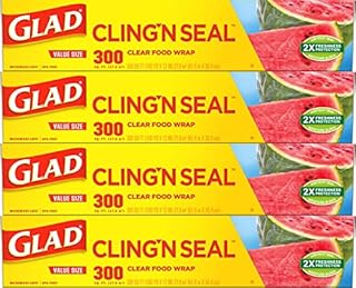 Glad Cling ‘N Seal Plastic Food Wrap, 300 Square Foot Roll - 4 Pack (Package May Vary)