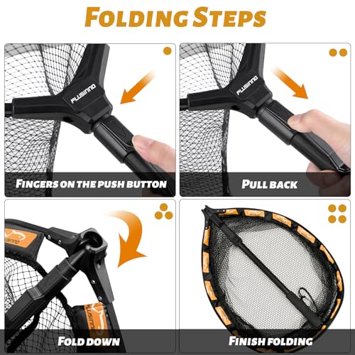 Image of PLUSINNO Fishing Net Fish Floating Landing Net, Kayak Nets with Fixed Foldable Telescopic Pole Handle, Bass Trout Fishing Nets with Nylon Mesh for Pond Lake River, Fishing Gear Gifts for Men Anglers