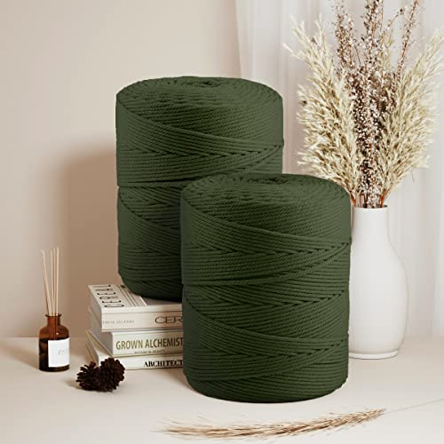 Image of ZUEXT Macrame Cord, Army Green, 4mm x 547yds Cotton String Macrame Yarn | Natural Handmade, 4 Strands Twisted Cotton Rope, for Craft Wall Hanging Weaving Tapestry Dream Catchers Hanger DIY Gift, 500m