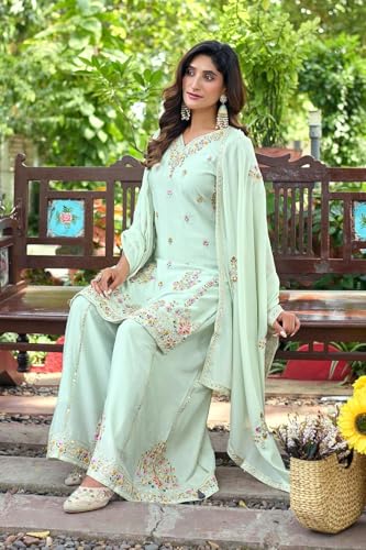 Image of Anveri Textiles Premium Silk Embroidered Kurti with Sharara & Dupatta | Elegant Ethnic Wear for Women | Festive & Party Outfit
