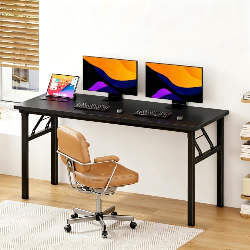 Image of DlandHome 62 Inch Large Folding Computer Desk, Fully Assembled, Black