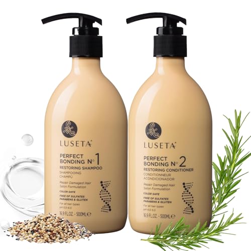 Image of LUSETA Bond Repair & Revitalizing Shampoo and Conditioner Set for Chemically Damaged Hair. Deep Moisture to Smooth Frizz & Add Shine. Strengthens Hair Structure with Rosemary & Marula Oils, 2x16.9 oz