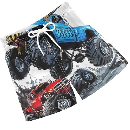 Pigsaly Boys Swim Trunks Two Blue Monster Truck Boys Board Shorts Swimsuit Swimwear Summer Bathing Suit 4T