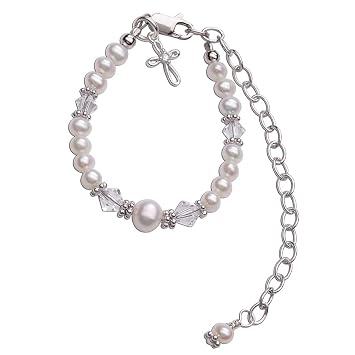 Cherished Moments Babe to Bride Keepsake Cross Bracelet Baptism Gift for Infant Newborn Baby Girl in 925 Sterling Silver with Cultured Pearls