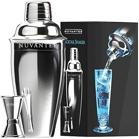 Nuvantee Cocktailshaker Set - Premium Bar Kit mit kostenlosem Messbecher - Cocktailrezepte Broschüre - 0,7L Professioneller Edelstahl Cocktail Shaker Cover