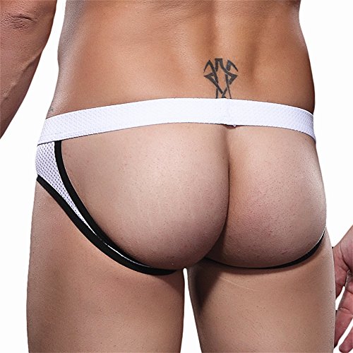 ANUN Men's Mesh Jockstrap Supporter G-Thong (Large, White)
