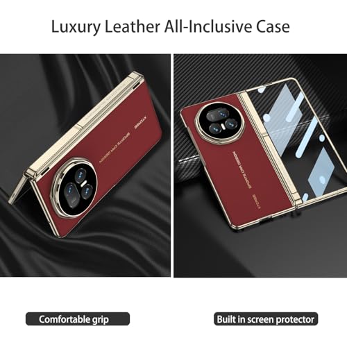 Coque Honor Magic V5 en cuir luxe rouge avec charnière magnétique protectrice