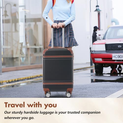 Hardshell Luggage Sets with Bags Lightweight Suitcase Double Spinner Wheels with TSA Lock,Single Vintage Luggage 24 IN,White (Black + ABS)3