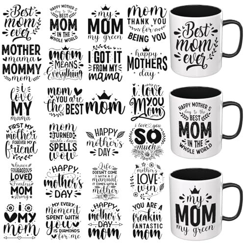 Dorsbaby UV DTF Cup Wrap Transfer Stickers for Tumblers and Glasses, 24 Sheets Mother's Day Thank U Mom Rub On Decals for Cups, Mugs, Water Bottles, Smooth Application for Clear and Frosted Surfaces