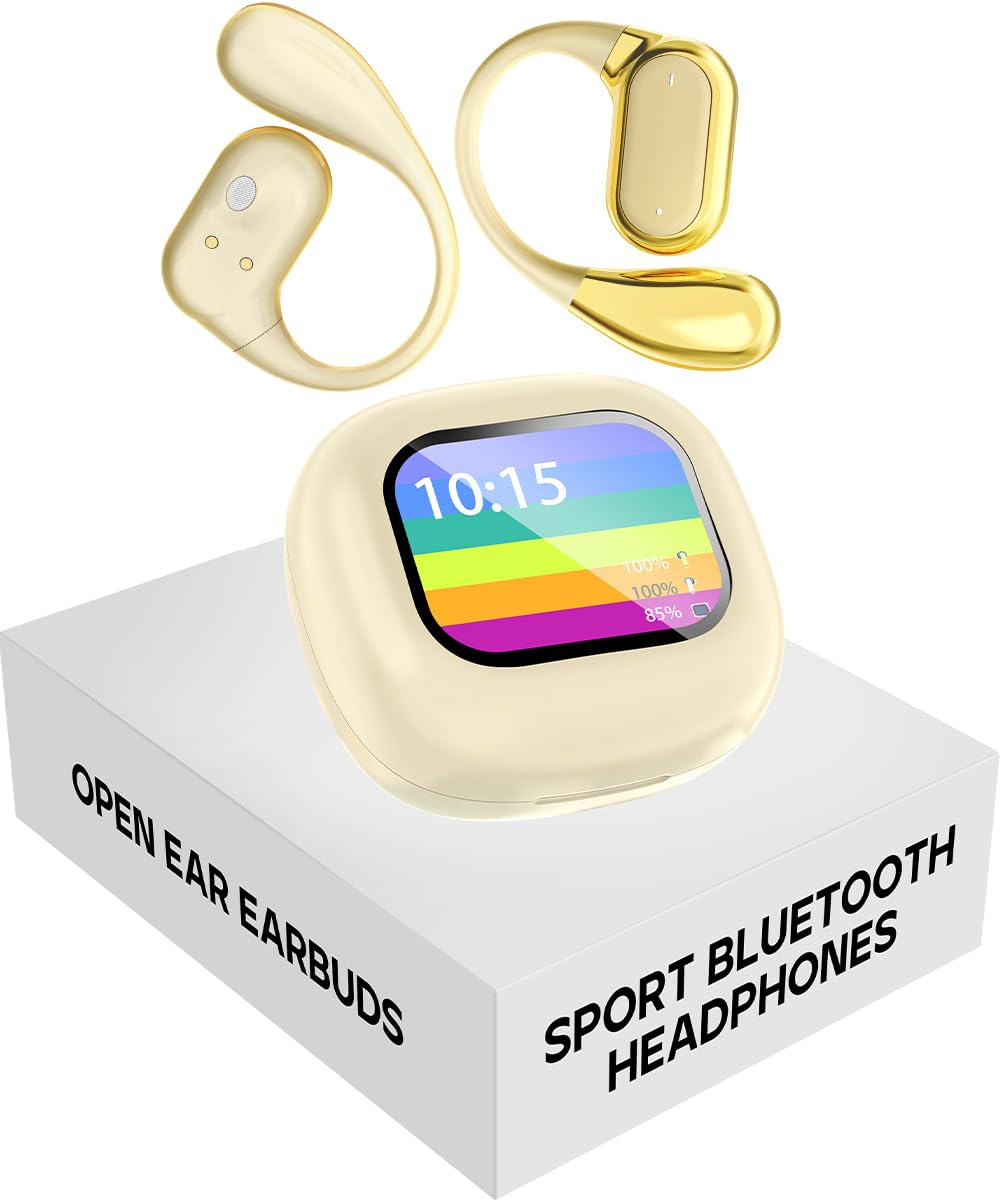Auricolari aperti wireless Bluetooth 5.4 con custodia di ricarica touchscreen, autonomia di riproduzione 32 ore, cuffie da corsa leggere da 6 g, auricolari sportivi sopra l'orecchio per