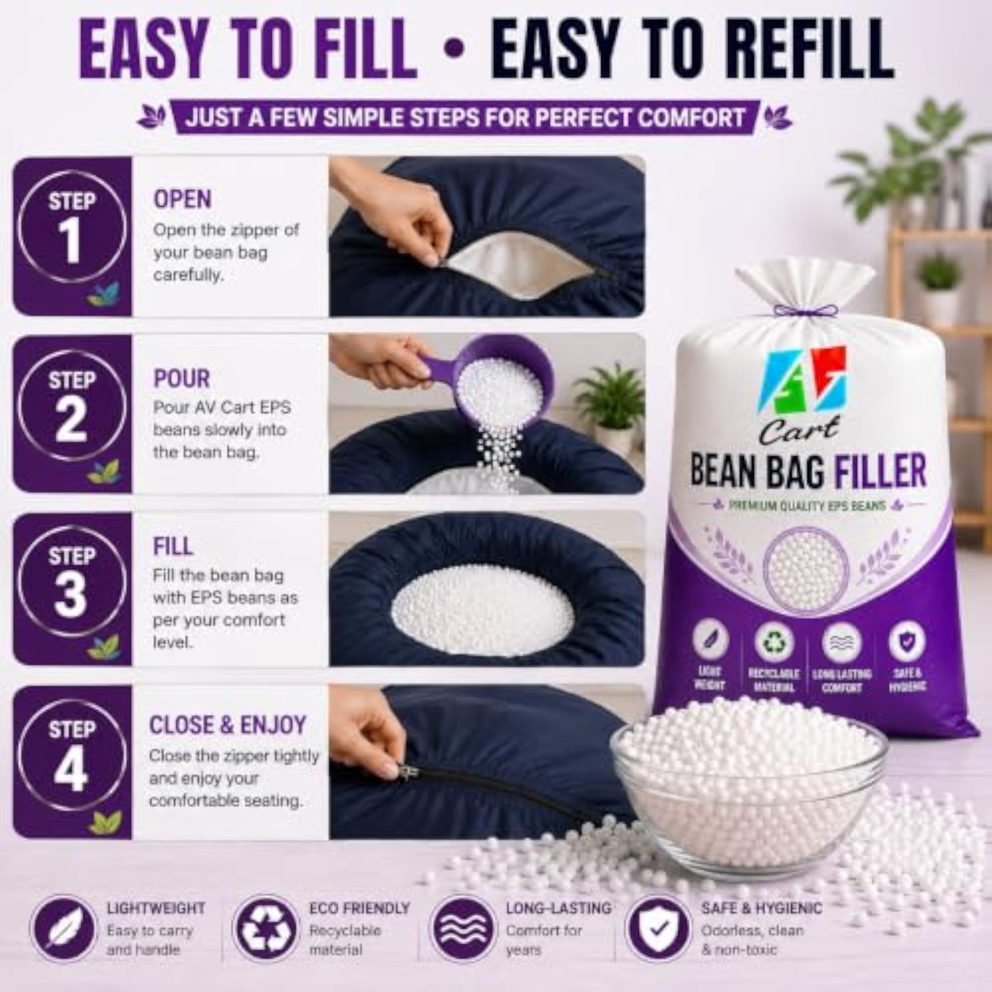 Bean Bag Filling for Chairs and Cushions, 1.5 Kg