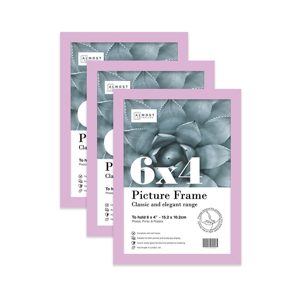Almost Frameless 6x4 Lilac Picture Frame Set of 3, Display 6x4 Picture Gallery Wall, Poster, Photo, Artwork, or Print, Yellow