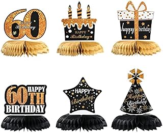 60th Birthday Party Decoration Black Gold, 6Pcs 60th Birthday Honeycomb Centerpieces Tables Decorations Cheers to 60th Honeycomb Table Topper for Man Women Birthday Party Decoration Party Supplies