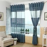KEKUYA 2 Piezas Cortinas Salon Modernas Visillos Poliéster Visillo semitraslúcido con Ollaos para Casa Decoracion Dormitorio, Salón o Habitación - 116 x 229cm(An x Al) Rayas Azules