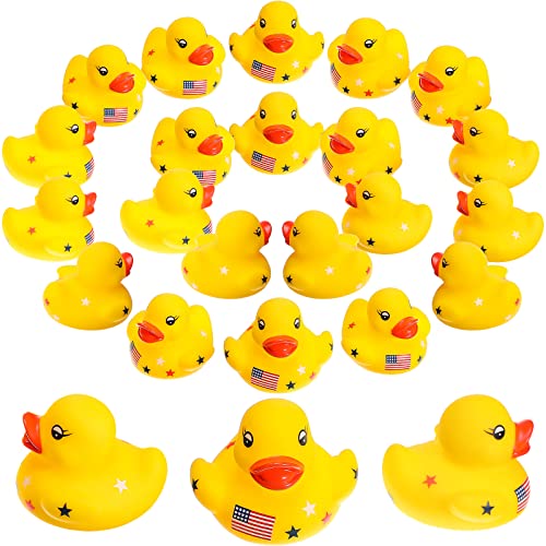2.36 Inch Patriotic Rubber Ducks, Labor Day Red, White and Blue Stars Rubber Duckies for Fourth of July Party Supplies, Classic Rubber Duck Bath Toys for Party Favors, Baby Showers(12 Pieces)