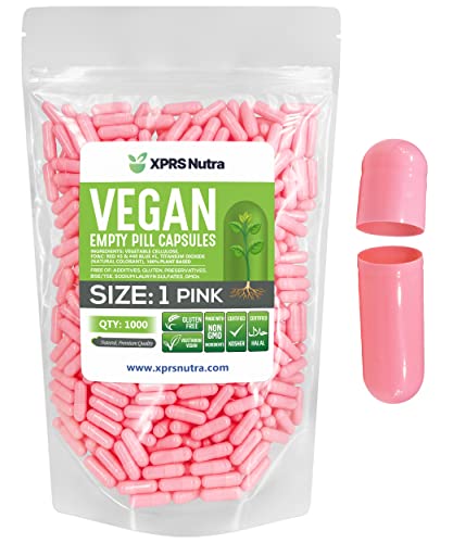 Image of XPRS Nutra Size 1 Empty Capsules - 1000 Count Empty Vegan Capsules - Vegetarian Pills - DIY Vegetable Capsule Filling- Veggie Pill Caps for Do-It-Yourself Supplements (Pink)