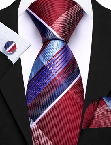 Barry.Wang 6 PCS Men Ties Set Silk Business Fashion Woven Necktie Handkerchief Cufflinks Paisley Stripe Wedding Party