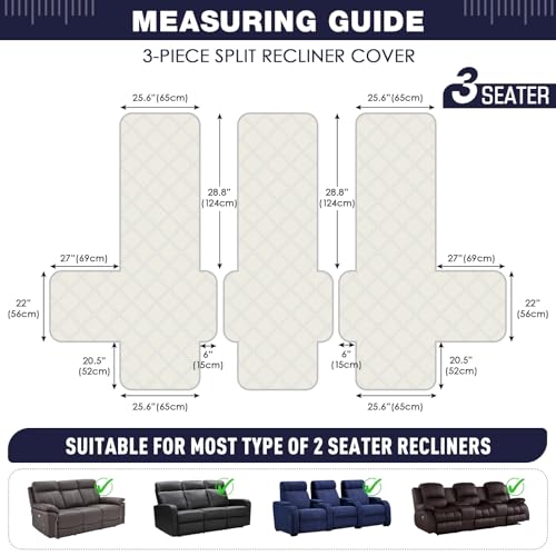 Image of TAOCOCO Waterproof Recliner Sofa Cover, Non Slip Split Recliner Couch Cover with Elastic Straps Pocket, Washable Reclining Sofa Cover Furniture Protector for Kids, Dogs, Pets(3 Seater, Navy Blue)