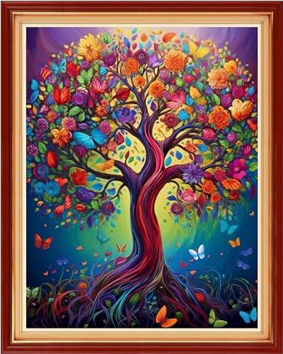 Image of Foxdiviy Cross Stitch Kits - Colorful Tree 16x20 inch - 11CT Embroidery Patterns - Art Crafts DIY Needlework Starter Kits for Beginners Adults