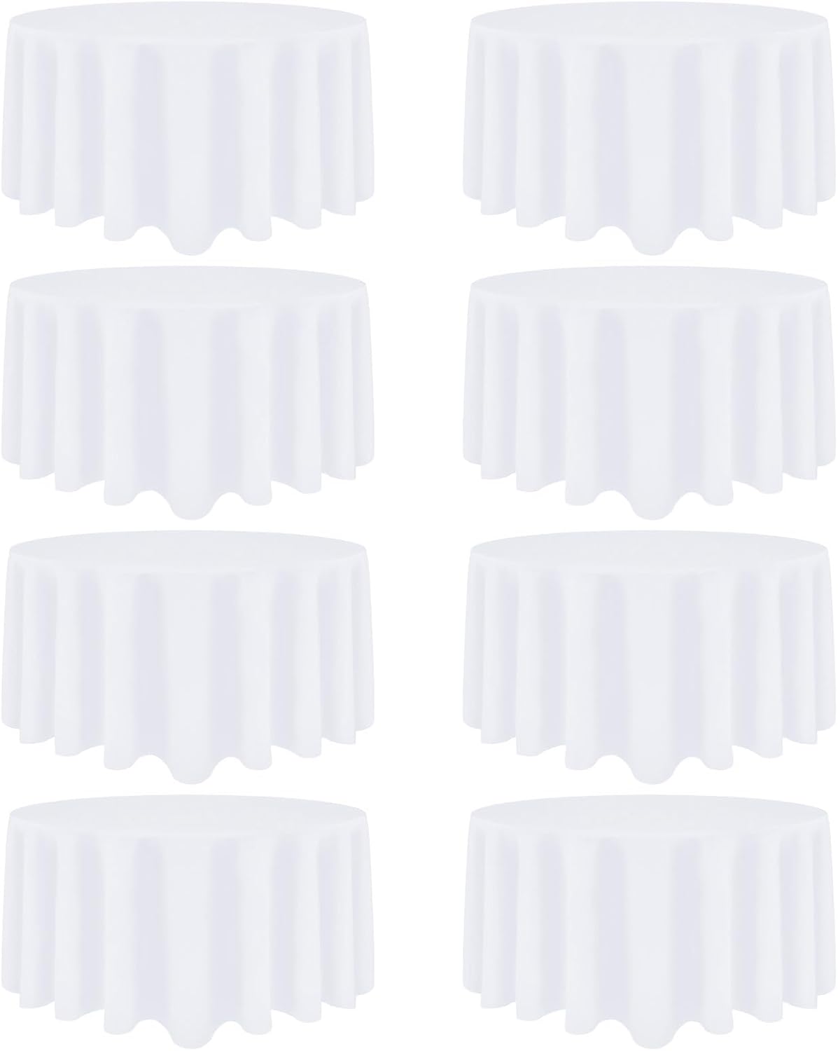 8 pack white round tablecloth 90 inch white table cloth stain and wrinkle resistant round white tablecloths reusable and washable polyester fabric table covers for buffet wedding party and banquet