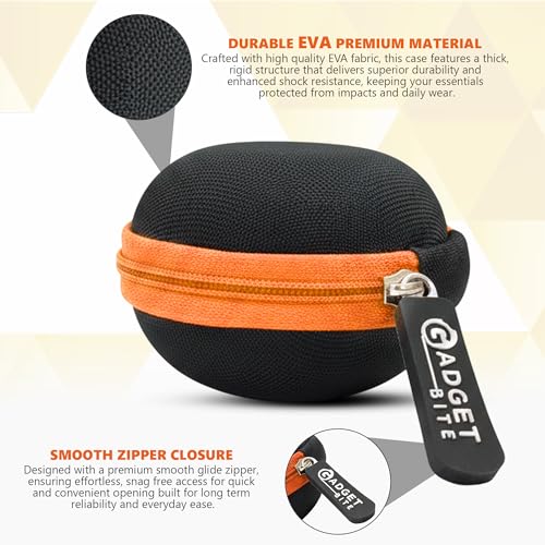 Image of GadgetBite Earphone Carrying Case, Multi-Purpose Travel Organizer for Earphones, Headsets, Pen Drives, SD Cards, Shock-Proof Ballistic Nylon, Soft Fabric, Mesh Pocket for Accessories - Orange