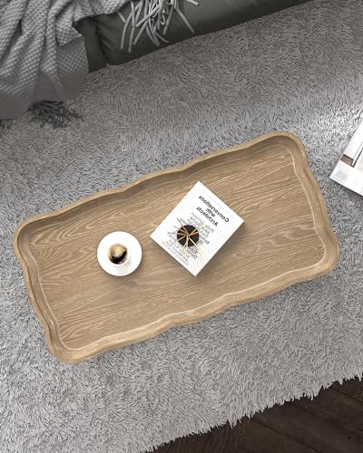 Vonluce FCSCSB2 French Country Farmhouse Coffee Table,40'' Farmhouse Rustic Unfinished Wood Tray Top Vintage Coffee Table For Living Room Dining Room Bedroom Beige thumb #6