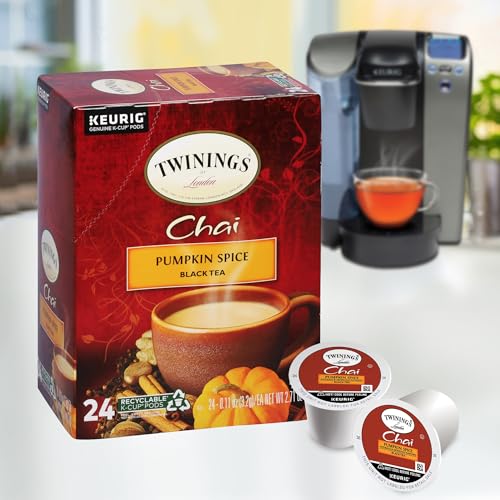Image of Twinings Pumpkin Spice Chai Black Tea K-Cup Pods for Keurig, 24 Count (Pack of 1), Warm, Spicy & Aromatic, Unsweetened, Caffeinated, Enjoy Hot or Iced