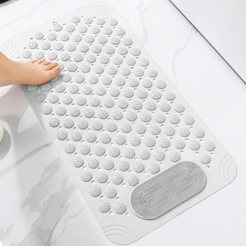 Image of Charge -X Anti Slip Bath Mat with Foot Scrubber for Bathroom | 2-in-1 Silicone Shower Mat with Suction Cups & Drainage Holes | Deep Cleaning Foot Scrubber Massage Mat (70 x 35 cm) White