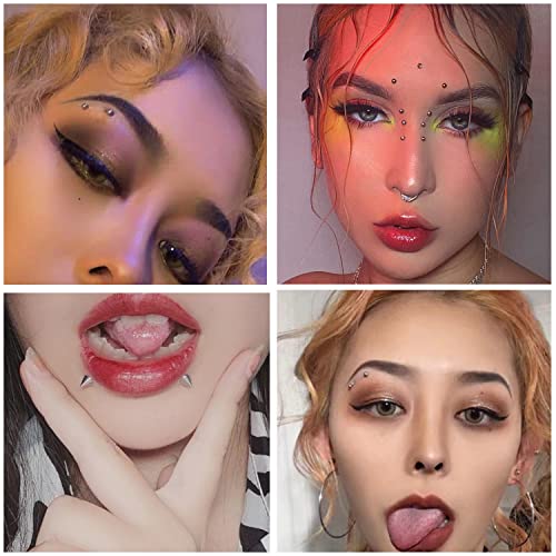 Ten Miro Fake Eyebrow Ring Fake Lip Labret Studs Replacement Balls Spike With 100Pcs Sticker Non-Piercing Nose Rings Hoop Body Jewelry Fake Skin Piercing 3Mm 4Mm 5Mm(Silver) #TOP4