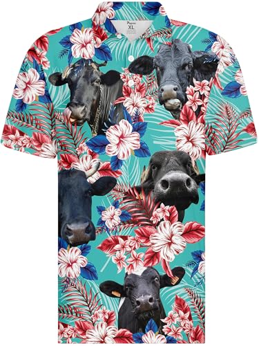 Image of PAGYMO Golf Shirts for Men Crazy Hawaiian Print Funny Mens Polo Shirt