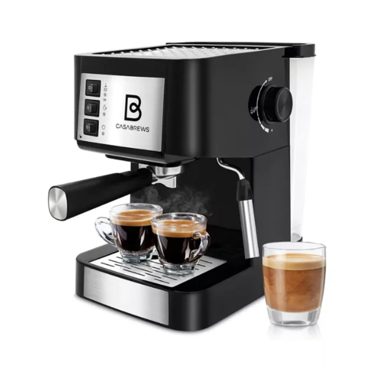 Casabrews Series Espresso Coffee Machine with Milk Frother Wand and Detachable Water Tank for Cappuccino, Latte, and Barista, Black/Silver