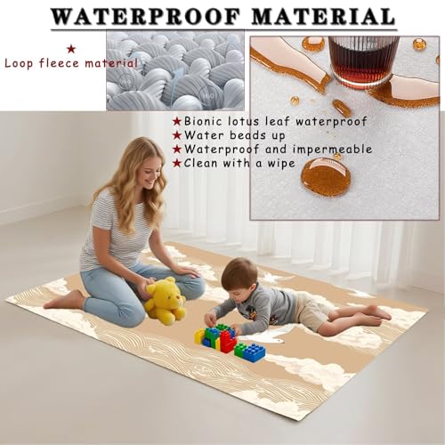 Tapis salon imperméable beige 140x200 grand format lavable - 3
