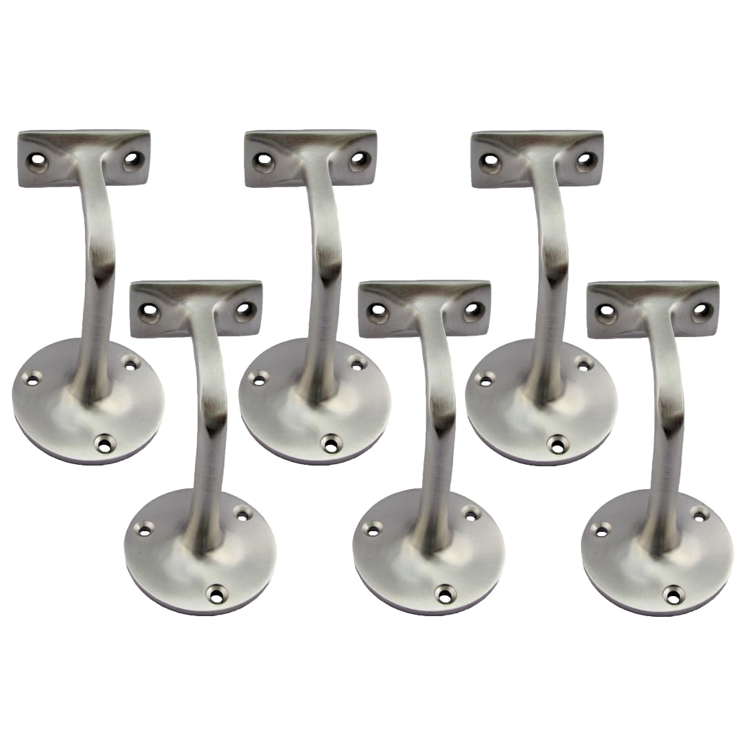 Satin Nickel Handrail Bracket, Pack of 6 Stair Rail Support, 76mm Wall Mounted Bannister Bracket with Fixing Screws