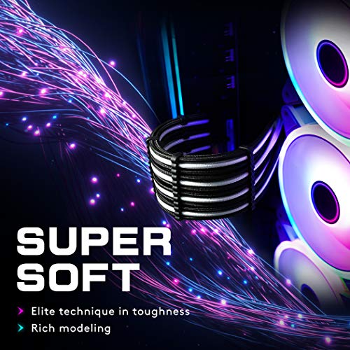 EZDIY-FAB Power Supply Sleeved Cable 24-PIN/ 8-PIN (4+4) M/B, 8PIN (6+2) PCI-E Extension Cable Kit 500mm Length-White - Thumbnail 4