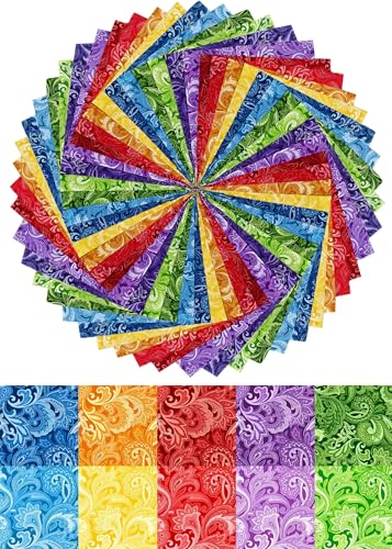 Image of 8 inchx8 inch 50pcs Cotton Fabric Squares for Sewing Quilting Supplies- Paisley | Good quality fat quarters fabric bundles 100% cotton beautiful patterns fabric squares perfect for quilting projects