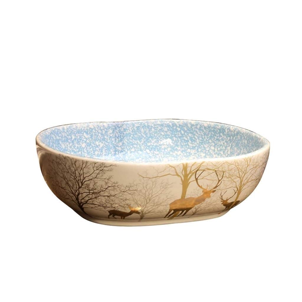 Sjdopulse Bathroom Vessel Sink Reindeer Above Counter Basin Bathroom Wash Basin Ceramic Household Wash Basin Art Wash Basin