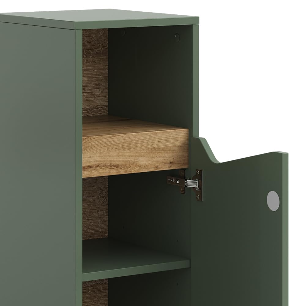 Vicco Mueble Midi Marelle, Verde/Artesano, 30 x 74.5 cm | con puerta y compartimento abierto, para guardar artículos de baño y toallas