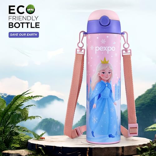 Image of Go24 pexpo Sporty ISI Certified Stainless Steel Water Bottle For School Kids - 700ml (Pack Of 2) | 6+ Years | Sipper Cap | Leakproof & BPA Free | Picnic, Travel, Sport - Pink Frozen Doll UV Print