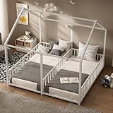 UOCFYK Twin Size Montessori Bed with Door and High Fence for Kids, Girls, Boys,Sturdy Steel Double Platform Bed,No Box Spring Needed & Space Saving,Perfect for Boys and Girls, White