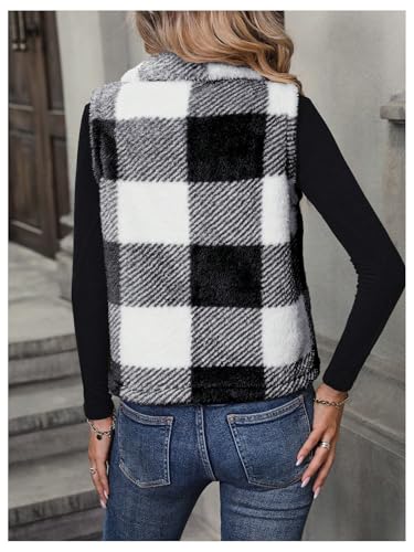 SOLY HUX Women's Plaid Fuzzy Vest Zip Up Sleeveless Mock Neck Fleece Jacket Warm Outerwear with Pockets2