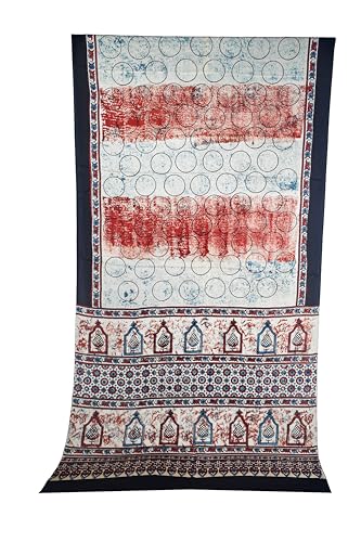 Image of Ethnics of Kutch Womenss Ajrakh Modal Silk Natural Dye Hand Block Print Saree with Blouse Piece - 5.5 Mtr Length