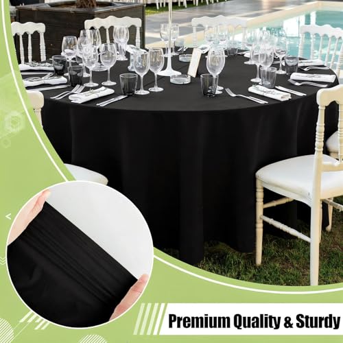 Image of Smiry Disposable Table Cloth - 6 Pack, 84 Inch Round Waterproof Tablecloths for Parties, Decorative Plastic Table Cover, Leakproof & Sturdy, Black