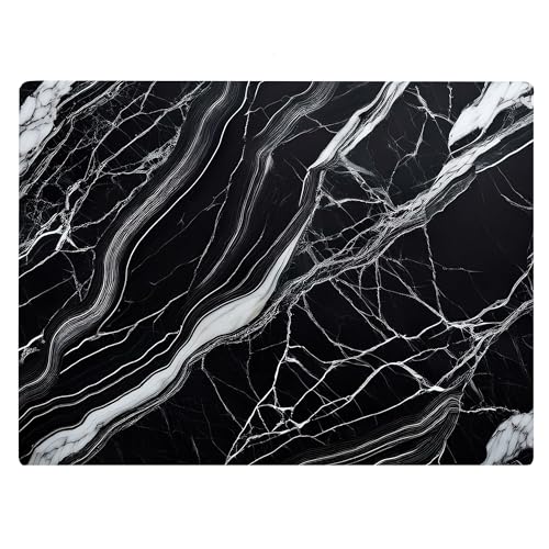 Black Dark Light Marble Kitchen Glass Cutting Board Ocean Decorative Gift Marbled Granite Stone Rock Gift For Her Mom Wife (Dark Veins)