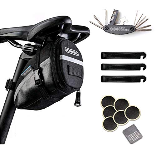 Luckybaby Packs de siège de vélo 1.2L, Sac de Selle de vélo avec Trousses à Outils de réparation de vélo, Kits de réparation de Pneu de vélo Multifonctionnel pour Outil de réparation de vélo