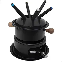 Kit Jogo Panela de Fondue 11 Peças Com Garfos Para 6 Pessoas - Aparelho Ideal para Chocolate, Queijo, Molhos, Jantar Romântico
