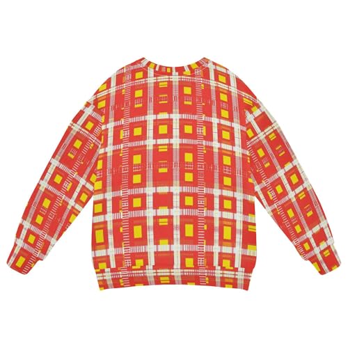 JUNZAN Red Yellow Checkered Big Girls Hooded Sweatshirt Long Sleeve Hoodies for Girls Athletic 4T2